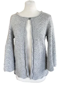 Kenar Cardigan Pale Grey Lace Wool Angora Mix Cropped Sleeve Size Large UK 12 - Picture 1 of 6