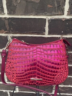 NUEVO CON ETIQUETAS $345 BRAHMIN Mod Shayna Granada Amalthea Cuero BROSSBODY Rojo Rosa Foto 1 de 4