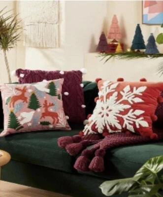 NWT Opalhouse Jungalow Red Velvet Snowflake Christmas Throw Pillow 18x18” - Image 1 of 4