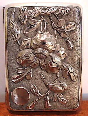 MEIJI, ART NOUVEAU JAPONÉS, SADAJIRO MUSASHIYA, S.M., ESTUCHE DE CIGARRILLOS, IRIS, AVES Foto 1 de 4