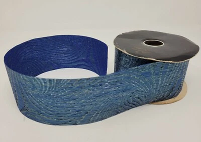 NEW VTG Blue Glitter Moire Textured Taffeta Craft Princess Ribbon 2.5" x 20 YDS - Image 1 of 3