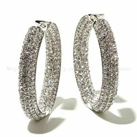 14K White Gold VVS1 Diamond Hoop Earrings Certified 3.00CT Round Cut For Women's