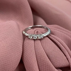 1Ct Round Cut Moissanite Three Stone Wedding Ring In Solid 14K White Gold - Picture 1 of 5