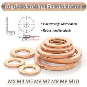 Kupferdichtring DIN 7603 A Flachdichtung Kupferdichtung Scheibe Dichtung M3-M10 - Bild 1 von 134
