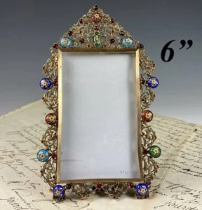 Superb Antique French Jeweled & Kiln-fired Bressan Enamel Easel Frame, c.1860s - Picture 1 of 11