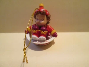 VTG CAMPBELL'S HARD PLASTIC Christmas Ornament BOY SLEIGH RIDING IN SOUP BOWL - Picture 1 of 4