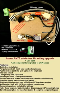 Actualización de cableado personalizada sin soldadura Ibanez AM73B - ¡Bourns ollas de 17 mm/división de bobina! - Imagen 1 de 9
