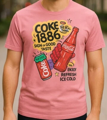 Coca-Cola 1886 The Real Thing Adult T-Shirt Pink Choose Size - Image 1 of 4
