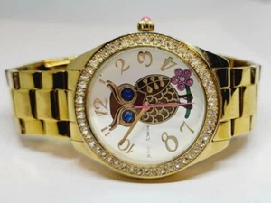 Betsey Johnson OWL Gold Tone Band Crystal Watch New Battery BJ00048 - Picture 1 of 6
