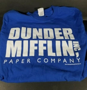 The Office Dunder Mifflin Inc Paper Company T-Shirt Blue White Letters *SMALL* - Picture 1 of 2