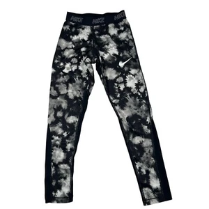 Nike Pro Dri-FIT Leggings Tie Dye Athletic Activewear Black White Girls Youth L - Picture 1 of 6