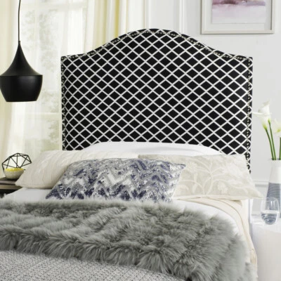 SAFAVIEH Connie Headboard Silver Nail Head | Black / White | Twin | - Image 1 of 3