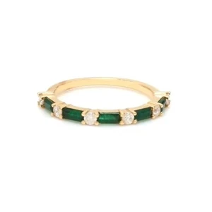 Natural Emerald &Diamond Half Eternity Ring For Her Anniversary In 14k Gold Fine - Picture 1 of 5