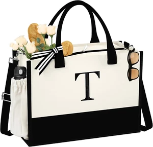 Initial Canvas Tote Bag for Women - Halloween Basket, Personalized Birthday Gift - Picture 1 of 12