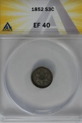 1852 .03 ANACS  EF 40    STAR AND SHIELD three cent (3c) piece, Trime - Image 1 of 2