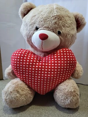 Large Teddy Bear Soft Toy Holding A Heart Cushion. Love Cuddles by Card Factory - Image 1 of 4