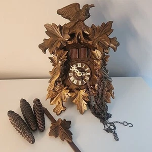 VINTAGE Cuckoo Clock GERMANY Black Forest EMPEROR WALTZ Double door musical - Picture 1 of 23