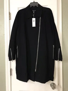 XS NEW EILEEN FISHER BLACK WASHABLE STRETCH CREPE MOTO LONG JACKET WITH ZIPPER - Picture 1 of 5