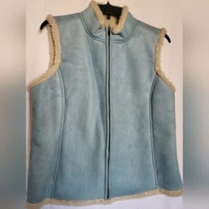Charter Club Vintage Light Blue Suede Zip Vest Fleece Lining Pockets Size L New - Picture 1 of 3