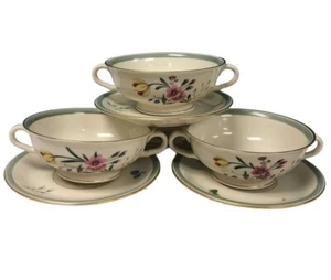 4 x Frederick Lunning New York Floral Cream Soup Bowl & Saucer Hand Painted USA - Picture 1 of 8