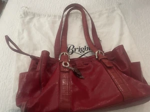 BRIGHTON RED Shoulder + DUST BAG Pebble Croc Patent Leather Drawstring, 2 Straps - Picture 1 of 24