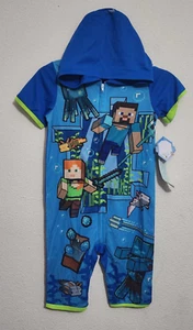 Minecraft Graphic Print Boys Size 4/5 Hooded 1 Piece Pajama Short-Sleeve Zip Up - Picture 1 of 4