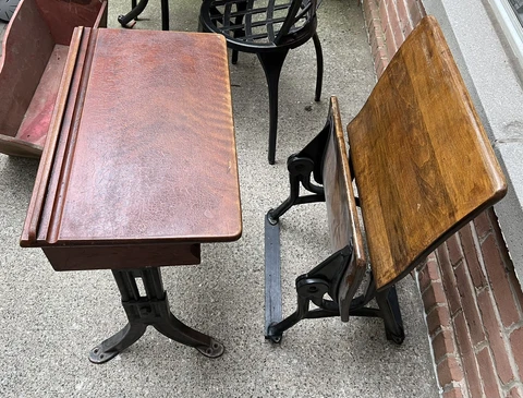 1800s Kenny Brother & Wolkins No. 3 Victorian School Desk &  Folding Chair Cover