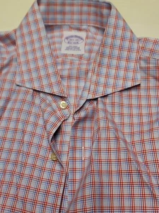 Brooks Brothers 1818 Shirt 16 1/2-34 Checkered Pattern Diffrent Shades Blue And - Picture 1 of 4