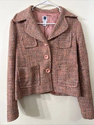 VTG Y2K Gap Womens Sz 12 Pink Preppy Blazer Tweed Confetti Wool Office Barbie - Image 1 of 4