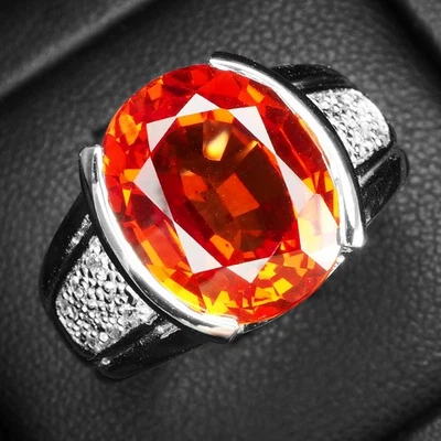 Anelli in argento sterling 925 oro bianco splendido zaffiro arancione... - Immagine 1 di 4
