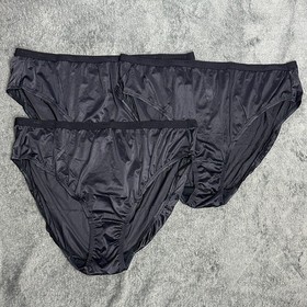 3 Pair Vintage Bali 24602 Black Nylon Satin High Cut Brief Panties Size 13 Panty
