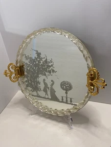 Vintage 1940’s Murano Glass Reversed Etched Glass 12” Round Tray Gold Fleck - Bild 1 von 8