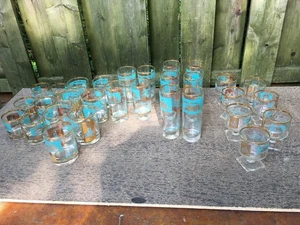 Vintage MCM 1960s Libby Southern Comfort Steamboat Glass Turquoise Gold 30 - Picture 1 of 22