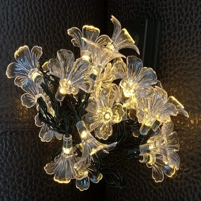 Solar Morning Glory Fairy String Lights, 21ft/6.35m 30 LED Flower Lights Wate... - Image 1 of 4