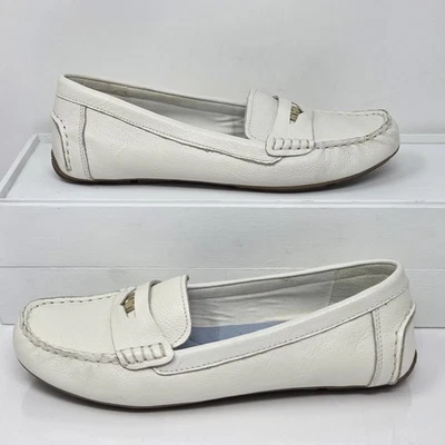 Liz Claiborne Penny Mocasín Mujer 8 Cuero Blanco Zapatos Cómodos Sin Cordones Preppy Foto 1 de 4