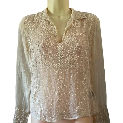 Blusa ECI Crema Seda Cuentas Transparente Elegante Mujer Talla Pequeña Boho Hada Foto 1 de 4
