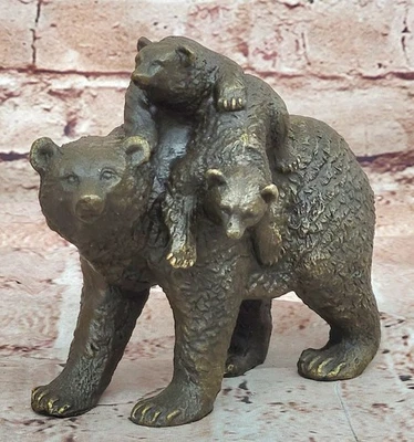 Escultura genuína família urso piquenique bronze figura animal estátua presente casa - Imagem 1 de 4