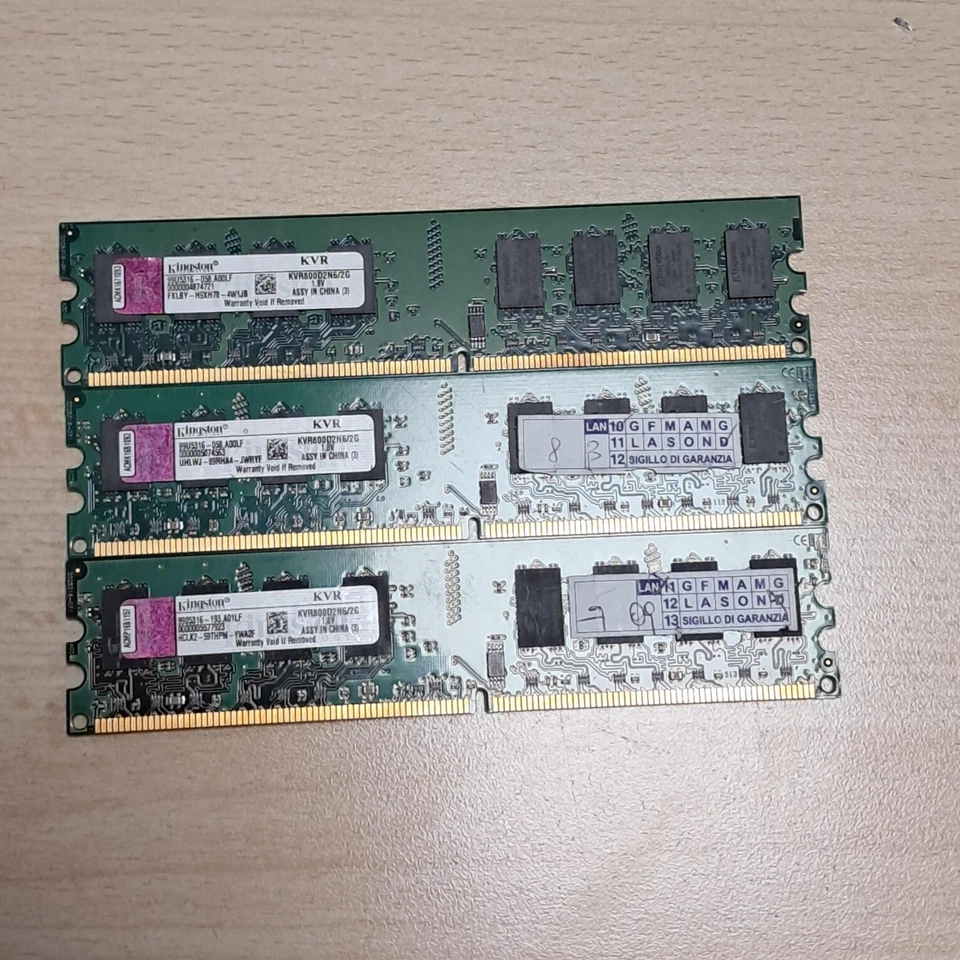 3x RAM 2GB KINGSTON DDR2-800 2GB KVR800D2N6/2G X PC DESKTOP INTEL E AMD - Immagine 1 di 1