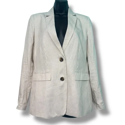 Blazer Ann Taylor Mezcla de Lino Beige Crema Rayas Primavera Mujer’s Talla 6 Foto 1 de 4