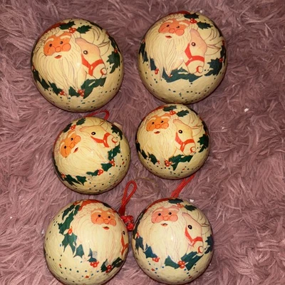 80s 90s Vintage Paper Mache Decoupage Baubles Christmas Xmas Tree Decorations - Image 1 of 4