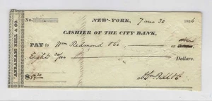 The City Bank New York cheque antiguo 1836 Abraham Bell & Co. con envío gratuito - Imagen 1 de 2