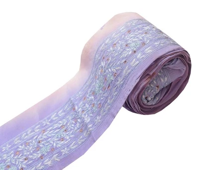 Sushila Vintage Hand Embroidered Saree Border Craft Sewing Trim Crepe Lace - Imagem 1 de 4