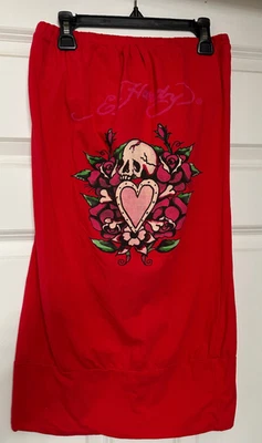 NWT Ed Hardy Red Skull Rose & Heart Strapless Dress Size M Medium - image 1 of 4