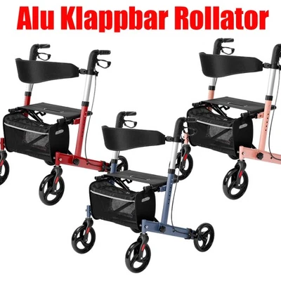 Geländerollator In/Outdoor Rollator Luftbereifung Aluminium faltbar mit Sitz  - Bild 1 von 4