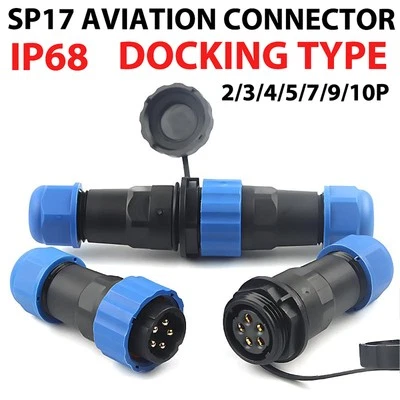 SP17 IP68 Waterproof Connector Cable Coupler Inline Plug Socket Docking 2-10Pin - Image 1 of 4