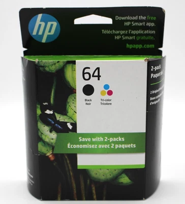 Genuine HP 64 Black & Tri-Color Ink Cartridges Combo Pack - EXP 2027 - Image 1 of 4