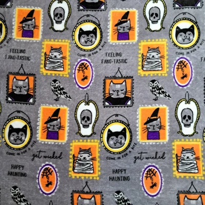 Way to Celebrate Gray Kitty Cat Whimsical Halloween Fleece Throw Blanket 48"x58" - Image 1 of 4