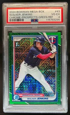2024 Bowman Mega Box Walker Jenkins Chrome Mojo Green Refractor #/99 PSA 4 - Image 1 of 2