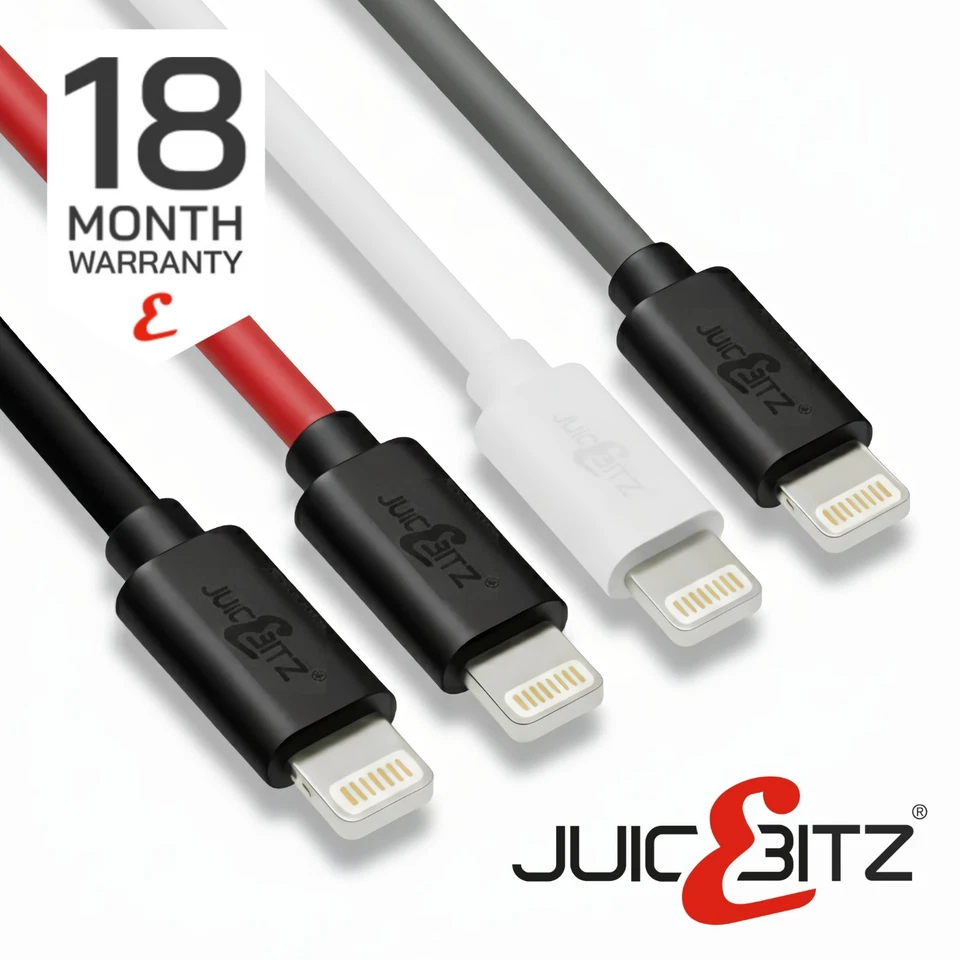 JuicEBitz® Heavy Duty USB Charger Cable for iPhone 14 13 12 11 6s 7 8 SE XR iPad - Image 1 of 4