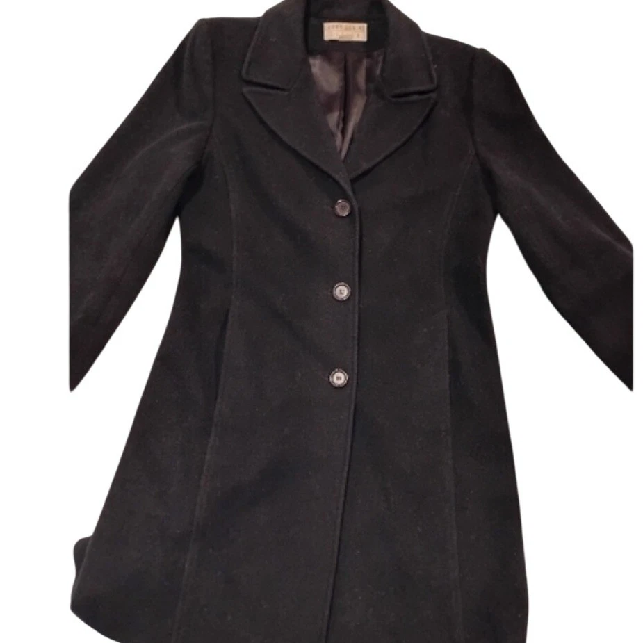 Abrigo Larry Levine Negro 100% Lana Merino Largo Medio Estilo 15736M Talla 6 Foto 1 de 4